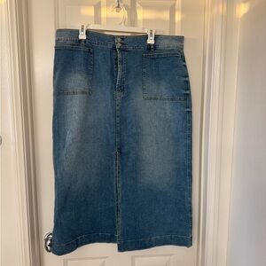 Blue Denim Midi Skirt with Front Slit